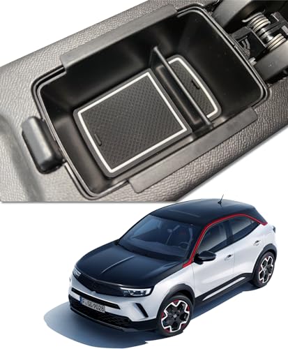 MEDZUK Armlehnen Kompatibel mit Opel Corsa F | Corsa-e 2019-2024 2025 Mittelkonsole Aufbewahrungsbox, Handschuhfach Organizer Tray Zubehör mit Rutschfester Matte (Weiß) von MEDZUK