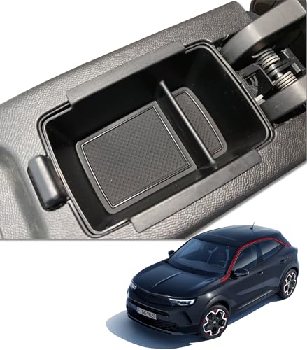 MEDZUK Armlehnen Kompatibel mit Opel Corsa F | Corsa-e 2019-2024 2025 Mittelkonsole Aufbewahrungsbox, Handschuhfach Organizer Tray Zubehör mit Rutschfester Matte (Schwarz) von MEDZUK
