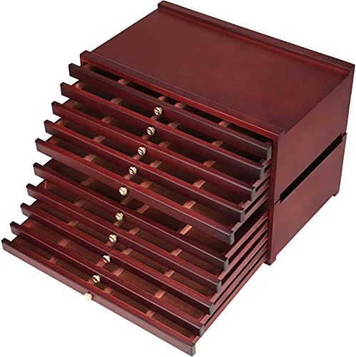 MEEDEN 10 Schublade Aufbewahrungsbox für Künstlerbedarf aus Holz,Tragbare Buchenholz Multifunktions Organizer Holzkiste mit Schublade und Fächern für Pastellstifte,Stifte (Mahagoni Farbe) von MEEDEN