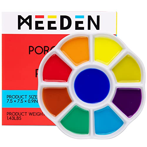 MEEDEN Mischpalette Keramik, 9-Well Studio Porzellan Tablett, Künstler Misch Farbtablett 19 cm für Aquarell Gouache Malerei von MEEDEN