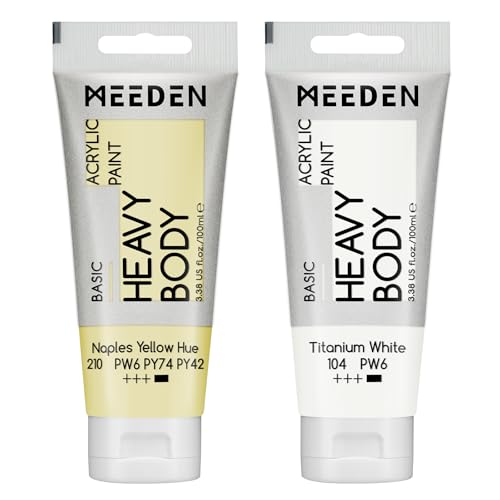 MEEDEN Naples Gelb Acrylfarbe: Heavy Body Acrylic Paint zusammen mit zusätzliche Titan Weiß - 2 x 100ml Einzel Acryl Farben Tube Set von MEEDEN