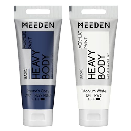 MEEDEN Payne's Grau Acrylfarbe: Heavy Body Acrylic Paint zusammen mit zusätzliche Titan Weiß - 2 x 100ml Einzel Acryl Farben Tube Set von MEEDEN