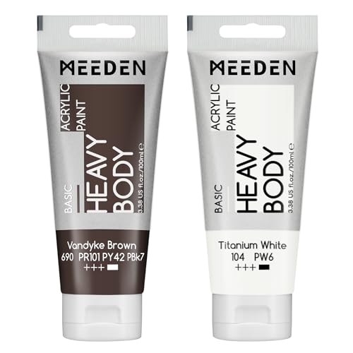 MEEDEN Vandyke Braun Acrylfarbe: Heavy Body Acrylic Paint zusammen mit zusätzliche Titan Weiß - 2 x 100ml Einzel Acryl Farben Tube Set von MEEDEN