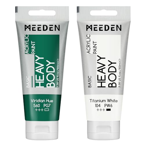 MEEDEN Viridian Acrylfarbe: Heavy Body Acrylic Paint zusammen mit zusätzliche Titan Weiß - 2 x 100ml Einzel Acryl Farben Tube Set von MEEDEN