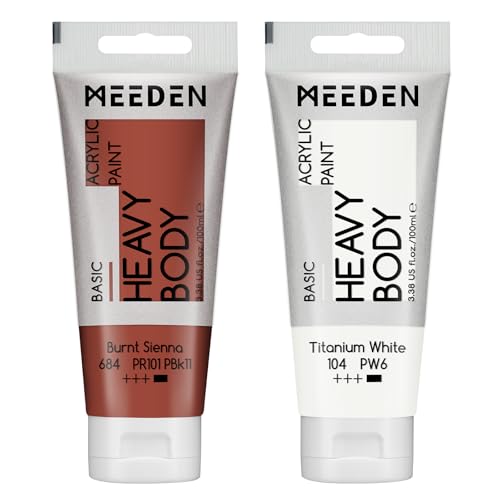 MEEDEN Gebrannte Siena Acrylfarbe: Heavy Body Acrylic Paint zusammen mit zusätzliche Titan Weiß - 2 x 100ml Einzel Acryl Farben Tube Set von MEEDEN