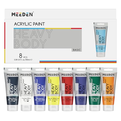 MEEDEN Heavy Body Acrylfarben Set: 8 x 60 ml Primary Acrylic Paint mit für Leinwand Bemalen - Grundfarbe Acryl Set mit intensiver Pigmentierung für Anfänger Künstler Kinder Erwachsene von MEEDEN