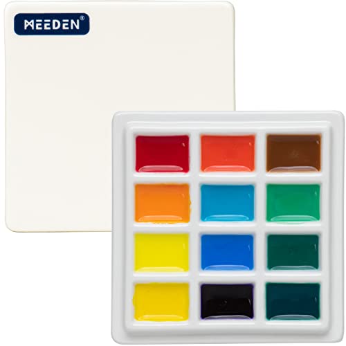 MEEDEN Keramik Aquarellpalette mit Deckel, 12-fach weißes Porzellan Mischtablett, Künstler Malpalette mit Deckel, quadratische Maltablett Paletten für Aquarell Gouache Acrylmalerei von MEEDEN
