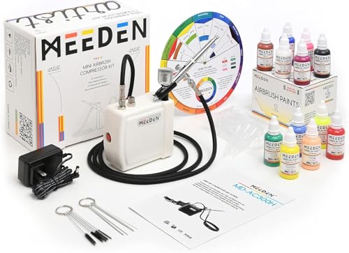 MEEDEN Mini Airbrush Set mit 1.8m Luftschlauch: Air Brush Kit Auto Stop mit Dual-Action Air Brush Pistole 12 x 30ml Acryl Farbset Reinigungbürste für Modelllackierung Tattoo Graffiti - Weiß MEEDEN Mini Airbrush Set mit 1.8m Luftschlauch: Air Brush Kit Auto Stop mit Dual-Action Air Brush Pistole 12 x 30ml Acryl Farbset Reinigungbürste für Modelllackierung Tattoo Graffiti - Weiß von MEEDEN