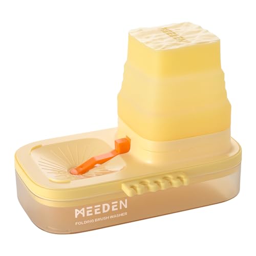 MEEDEN Tragbarer Pinselreiniger: Pinselreiniger mit 5-Slot-Silikon-Pinselhalter - Pinselreiniger für Acryl-, Aquarell- und Wasserfarben, Gelb von MEEDEN
