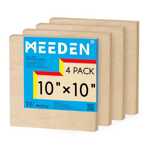 MEEDEN Unlackierte Holz-Leinwandtafel: 3,8 cm tief, 25,4 x 25,4 cm, Holz-Leinwand, 4 Stück – Blanko-Holz-Kunsttafel zum Malen von MEEDEN