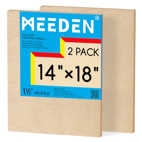MEEDEN Unlackierte Holz-Leinwandtafel: 3,8 cm tief, 35,6 x 45,7 cm, Holz-Leinwand, 2 Stück – Blanko-Holz-Kunsttafel zum Malen von MEEDEN
