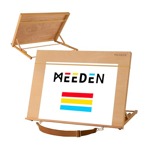 MEEDEN A2 Tischstaffelei Holz, 66x49 cm Verstellbare Staffelei Tisch aus Deutsche Buchenholz, Faltbarer Tragbarer Leinwand Ständer, Display-Staffelei für Gemälde Kunst & Handwerk von MEEDEN