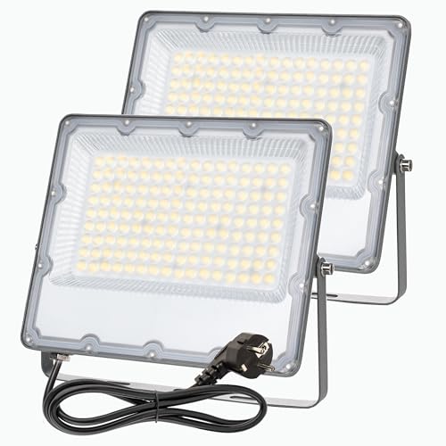 MEEKBOS 2 Stück LED Strahler Außen 100W, Superhell 8910LM LED Fluter mit Stecker, 6500K Kaltweiß IP66 Wasserfest Aussenstrahler für Sicherheitsbeleuchtung,Hinterhof,Garten von MEEKBOS