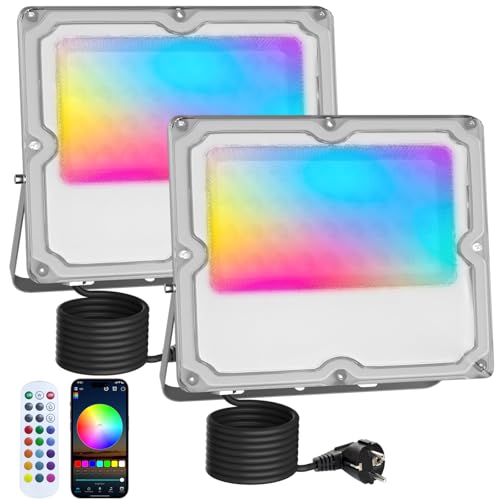 MEEKBOS 2 Stück RGB Strahler Outdoor 30W, 16 Millionen Farben LED Flutlicht Mit Bluetooth APP Und 2.4G Fernbedienung,IP66 Wasserdicht Farbwechsel Dimmbar Fluter für Garten,Halloween,Weihnachten,Party von MEEKBOS