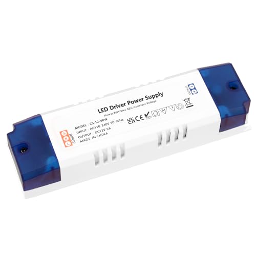 MEEKBOS LED Trafo LED Transformator 1-60W 12V 5A Treiber Netzteil, Trafo 230V Auf 12V DC, keine Mindestbelastung, kein Flimmern, kein Rauschen für MR11,G4,MR16,GU5.3 Birnen,Lichtstreifen von MEEKBOS