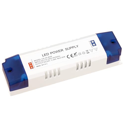 MEEKBOS LED Trafo LED Transformator 1-80W 24V 3.3A Treiber Netzteil, Trafo 230V Auf 24V DC, keine Mindestbelastung, kein Flimmern, kein Rauschen für Überwachungskameras und LED-Leuchten,Lichtstreifen von MEEKBOS