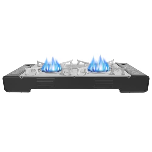 MEELRYD 2-in-1 tragbarer Gaskocher, 2-Flammig Camping Gaskocher, Gaskocher Set, Piezozündung, Gaskocher mit Backform, Tragetasche für Outdoor Picknick MEELRYD 2-in-1 tragbarer Gaskocher, 2-Flammig Camping Gaskocher, Gaskocher Set, Piezozündung, Gaskocher mit Backform, Tragetasche für Outdoor Picknick von MEELRYD