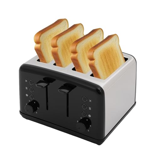 MEELRYD 4 Scheiben-Toaster, Langschlitztoaster mit Auftau-/Aufwärm-/Schnellstoppfunktion, 6 Bräunungsstufen, herausnehmbares Krümelfach, für Haushalten, Bäckereien, Frühstücksrestaurants, Schwarz MEELRYD 4 Scheiben-Toaster, Langschlitztoaster mit Auftau-/Aufwärm-/Schnellstoppfunktion, 6 Bräunungsstufen, herausnehmbares Krümelfach, für Haushalten, Bäckereien, Frühstücksrestaurants, Schwarz von MEELRYD