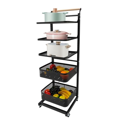 MEELRYD 5 Stufiges Küchenwagen, Küchenregal, Regal Drehbar, Multifunktionaler Küchenrollwagen Lagerregal mit Griff, für Schlafzimmer, Bäder, Küchen, 40,5 x 33 x 122cm (Schwarz) von MEELRYD