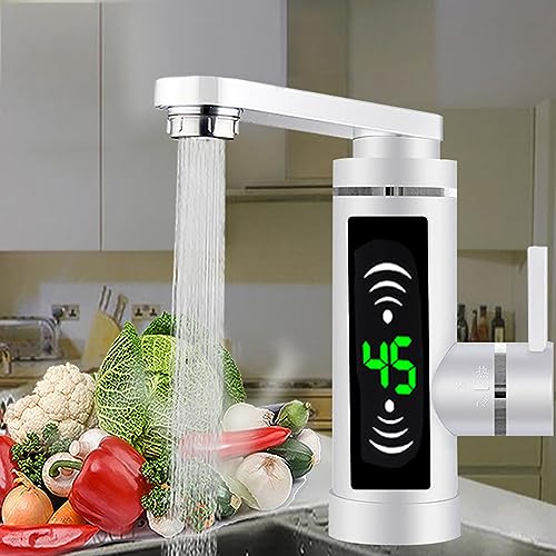 MEELRYD Durchlauferhitzer 220V Elektrischer Wasserhahn, Küche Bad Armatur 3000W Warmwasserhahn Wasserboiler 360° Drehbarer LED Wasserhahn mit Digitale Wassertemperaturanzeige von MEELRYD