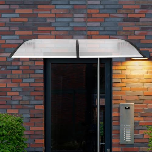 Vordach für Haustür 90 x 200 cm, 5 mm Pultbogenvordach Transparent Polycarbonat Pultvordach Überdachung PP Halterung, Haustürdach Türvordach für Eingangsbereich von MEELRYD