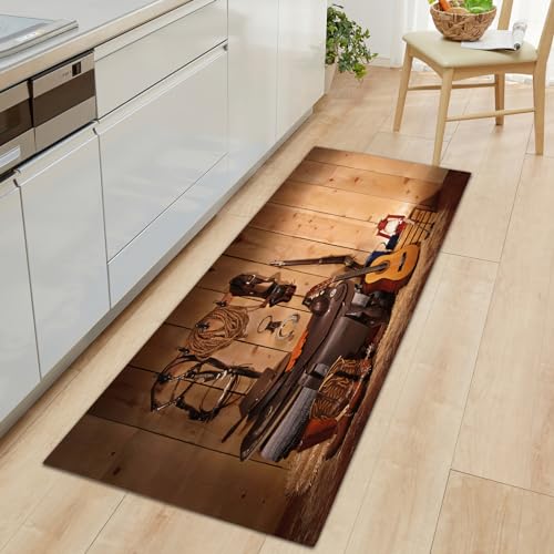 Küchenteppich rutschfest, Western-Cowboy-AusrüStung Muster Küchenmatte Weiche Komfortabel Mikrofaser Waschbar, Küchenmatte Wasser und Öl aufnehmen für Küche Wohnzimmer Schlafzimmer 40x120 cm von MEENOR