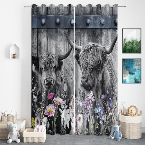 Tierische Graue Kuh Muster Verdunkelungsvorhänge 2Er Set für Deko Wohnzimmer Schlafzimmer, Vorhang Blickdicht Vorhänge Mit Ösen Weiches Polyester Waschbar Anti-Fade Vorhänge 75x166 cm(BxH) von MEENOR