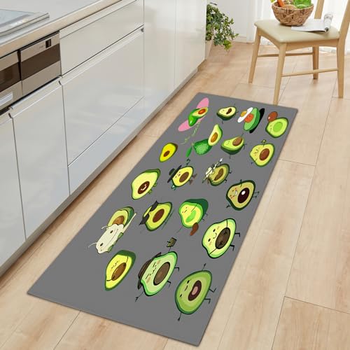 rutschfest Küchenteppich 50x140 cm Niedliche Cartoon-Avocado Muster Küchenteppich Waschbar Weich Mikrofaser Pflegeleicht, Küchenmatte Antifouling für Küche Flur Eingangsbereich und Esszimmer von MEENOR