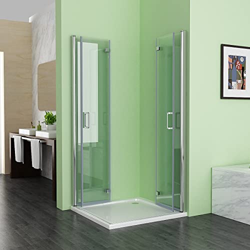Duschkabine 120x90 cm Eckeinstieg Falttür Duschabtrennung mit Doppel faltbar Duschtür, NANO Glas Duschwand, Drehfalttür komplett dusche Höhe 185cm von MEESALISA