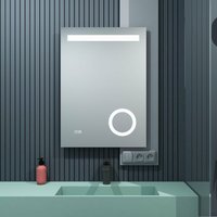 Lisa Badspiegel mit Beleuctung led Badezimmerspiegel Beschlagfrei Dimmbar mit Touch Wandspiegel, H:50x70cm+3-Fach Vergrößerung+Steckdose von MIQU
