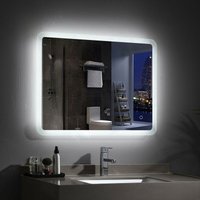 Lisa Badspiegel 60x50cm mit Beleuchtung, Badezimmerspiegel Beschlagfrei Lichtspiegel Bad Spiegel Wandspiegel mit Touch-schalter+Anti-fog IP44 Energie von MEESALISA
