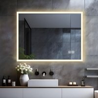 Meesalisa - lisa led Badspiegel mit Beleuchtung Badezimmerspiegel mit Touch Kaltweiß Licht Wandspiegel Rechteckig, 80 x 60 cm mit 3 Lichtfarben und von MEESALISA