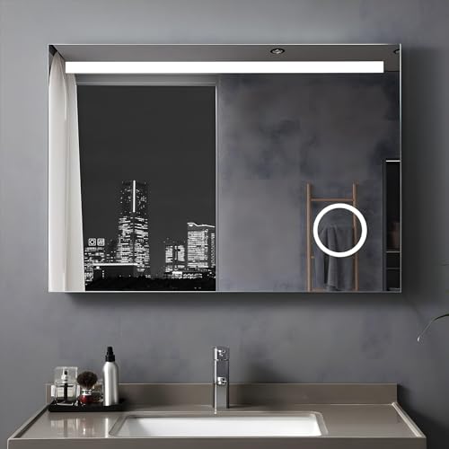MEESALISA LED Badspiegel 100x70 cm mit Beleuchtung Badezimmer Wandspiegel Antibeschlage Lichtspiegel mit Steckdose Touch Dimmbar von MEESALISA