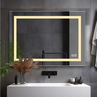 Led Badspiegel mit Beleuchtung Badezimmerspiegel mit Steckdose Touch Dimmbar dreifarbiges Licht Antibeschlag Wandspiegel, 80 x 60 cm - Meesalisa von MEESALISA