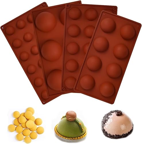 MEESOGA 4Pack Schokoladenform Silikonbackform für Schokolade & Pralinen - 6/8/15/24 Halbkugelformen in Ziegelrot, Backformen aus hitzebeständigem Silikon für Bonbons & Desserts von MEESOGA