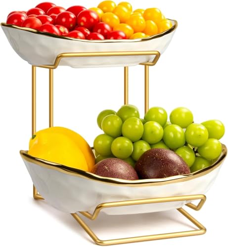 MEESOGA Obst Etagere Keramik Obstschale mit 2 Etagen - Porzellan Obstteller 2 Ebenen Obstkorb Etagere Moderne Obstschale mit Metall Stand für Küche Obst Gemüse Snacks Süßigkeiten Aufbewahrung MEESOGA Obst Etagere Keramik Obstschale mit 2 Etagen - Porzellan Obstteller 2 Ebenen Obstkorb Etagere Moderne Obstschale mit Metall Stand für Küche Obst Gemüse Snacks Süßigkeiten Aufbewahrung von MEESOGA