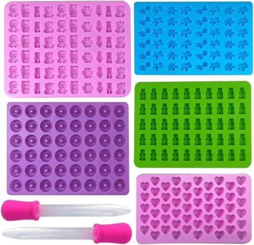 MEESOGA Silikonformen Süßigkeiten Formen Pralinenformen - 5Pack Gummibärchen Form Gelee Formen Herz Dinosaurierformen Donutform Löwe Nilpferd Katzenpfoten Bonbonform Antihaft für Schokoladeform von MEESOGA