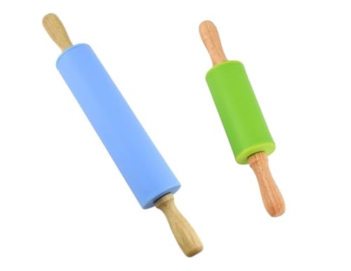 Nudelholz Silikon Teigroller für kleine Hände - 2Pack Antihaft Kinder Teigroller Nudelholz Mini Nudelhölzer mit Holzgriff zum Backen Pizza Pie Kekse Fondant, kleine Teigrolle Kinder Backzubehör Nudelholz Silikon Teigroller für kleine Hände - 2Pack Antihaft Kinder Teigroller Nudelholz Mini Nudelhölzer mit Holzgriff zum Backen Pizza Pie Kekse Fondant, kleine Teigrolle Kinder Backzubehör von MEESOGA