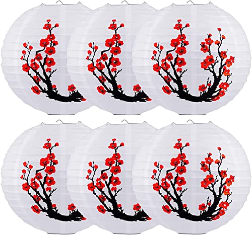 6 Stück chinesische japanische Papierkugel-Laternen, Kirschblütenlaternen, Pflaumenblüten-Laternen, Dekorationen für Schatten, chinesischer, orientalischer Stil, Hochzeit, Party (rote Kirschblüte) 6 Stück chinesische japanische Papierkugel-Laternen, Kirschblütenlaternen, Pflaumenblüten-Laternen, Dekorationen für Schatten, chinesischer, orientalischer Stil, Hochzeit, Party (rote Kirschblüte) von MEETOZ