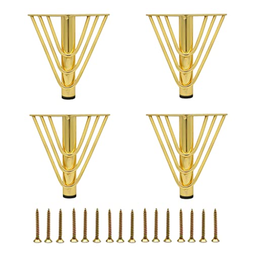 MEETOZ 15,2 cm goldenes Möbelbein-Set, 4 Stück Metall-Schrankbeine, mit Gummi-Bodenschutz, für Sofa, Beine für Kommode, TV-Ständer, Beistelltisch usw. (Golden) von MEETOZ