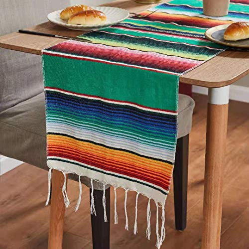 MEETOZ Mexikanischer Tischläufer, 35.6 x 213.3 cm, mexikanischer Serape-Tischläufer, gewebter Tischläufer für mexikanische Party, Hochzeit, Dekoration, Outdoor, Esstisch, Geburtstagspartys (grün) von MEETOZ