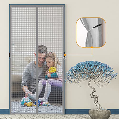 Fiberglas Magnet Fliegengitter Tür 125x225cm, Fliegenvorhang Hände Frei Magnetischer Schließt Magnetvorhang Türvorhang Schutzgitter Ideal für Terrassentüren Dachfenster, Grau von MEEYI