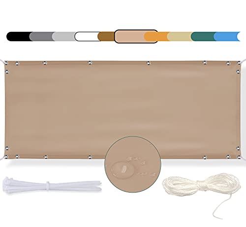 MEEYI Balkon Sichtschutz Balkon 75x150cm seitenmarkise Balkonabdeckung Balkonverkleidung Wind-und UV-Schutz Wetterfest mit Kabelbinder Ösen Seil, für Balkongeländer, Terrasse & Garten Sandfarbe von MEEYI
