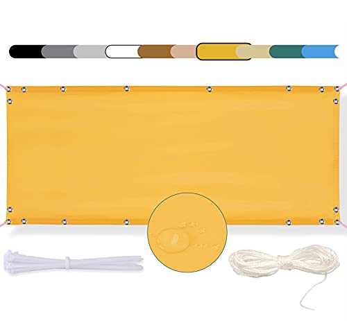 MEEYI Balkon Sichtschutz Balkonabdeckung 70x300cm Balkon seitenmarkise Balkonverkleidung Wind-und UV-Schutz Wetterfest mit Kabelbinder Ösen Seil, für Balkongeländer, Terrasse & Garten Gelb von MEEYI
