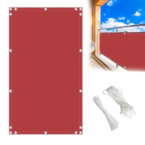 MEEYI Balkon Sichtschutz Meterware 0.75x12m, Garten Segel Wasserabweisend Sichtschutz Zaun Multifunktions für TerrassenüBerdachung, Rot von MEEYI