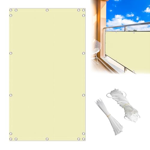 MEEYI Balkon Sichtschutz Meterware 2x9m, Balkon Geländer Schutzstoff‌ Wasserabweisend Segeltuch Pergola Meterware mit Seil und Kabelbindern, Beige von MEEYI