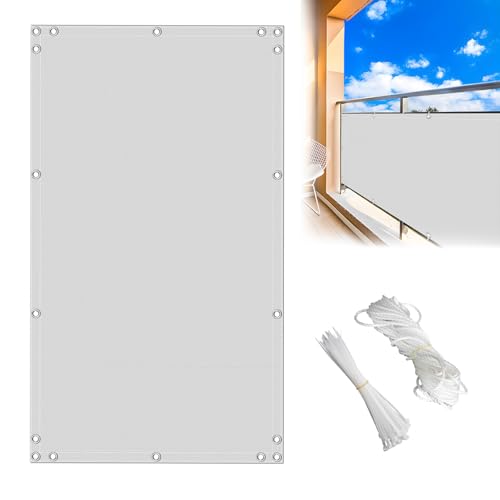 MEEYI Balkon Sichtschutz Wetterfest 1x17.5m, Balkon Sichtschutz Hoch Winddicht UV-Beständig Sichtschutzmatten Meterware für HüHnerstall Strand Pool, Weiß von MEEYI