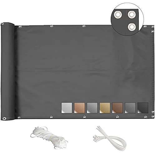 MEEYI Balkon-sichtschutz 90x400cm balkonsichtschutz meterware sichtschutz terrasse balkonverkleidung sichtschutz balkonumrandung Wind und UV Schutz für balkongeländer mit ösen und Kordel-Dunkelgrau von MEEYI