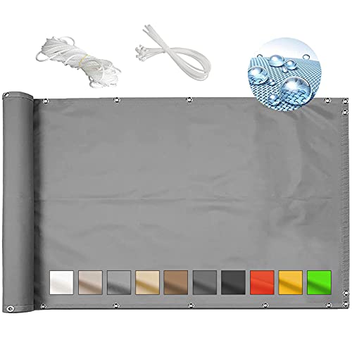MEEYI Balkon sichtschutz Balkon 75x500cm balkonverkleidung balkonsichtschutz balkonbespannung Balkon sichtschutz efeu balkonabdeckungen UV-Schutz für den gartenzaun mit kabelbinder und Seil-Hellgrau von MEEYI