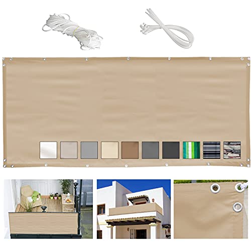 MEEYI Balkon sichtschutz ohne Bohren 100x100cm balkonbespannung Balkon Anti-diebstahl-bildschirmabdeckung balkonabdeckungen Schutz vor neugierigen blicken für Garten mit kabelbinder und Seil-Beige von MEEYI